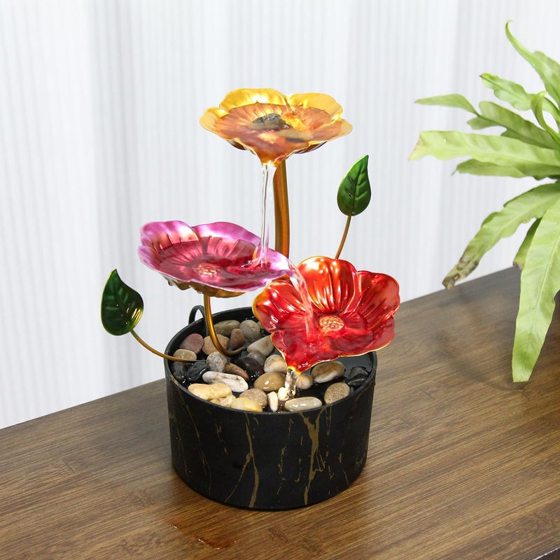 YOQUATE Water Fountain Indoor Waterfall Fountain Flowers Themed 3-Tier Tabletop Fountain Home Decor Including Lots of Rocks and Soothing Sound Machine(Galsang) - Image 1